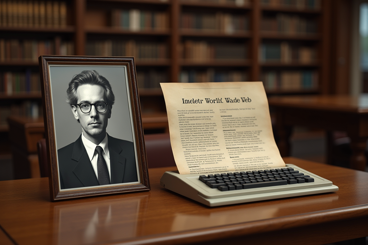 Document historique sur le web avec clavier ancien et portrait d