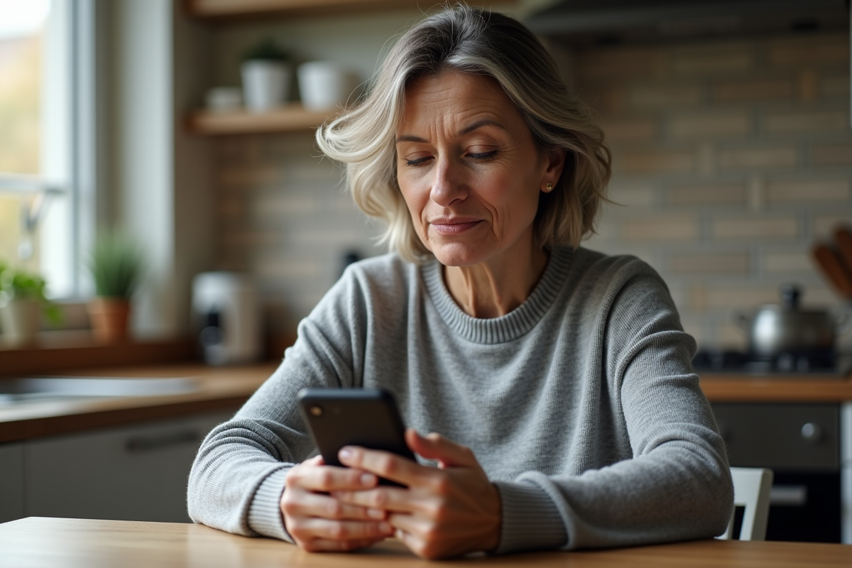 Femme désactivant la synchronisation automatique sur son téléphone
