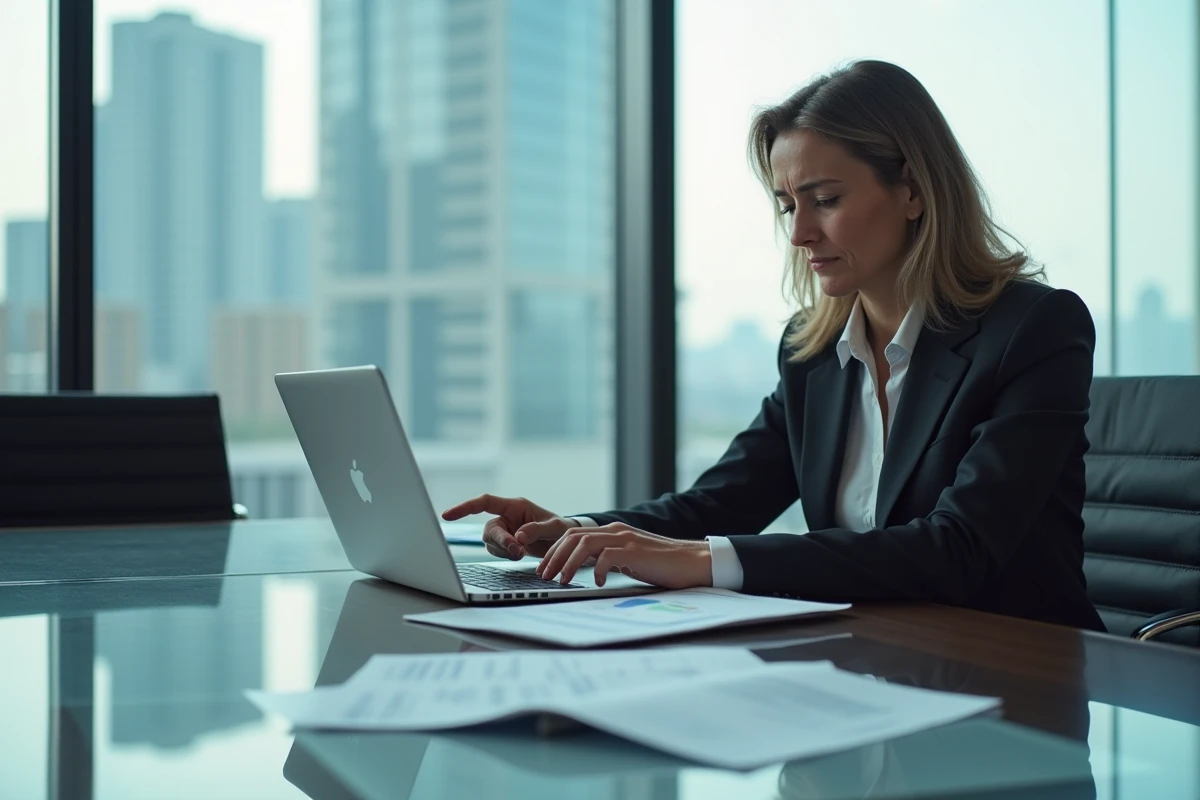 Femme daffaires examinant un rapport de cybersécurité en réunion