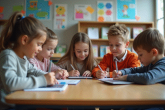 Enfants de 8 a 12 ans utilisant des tablettes en classe