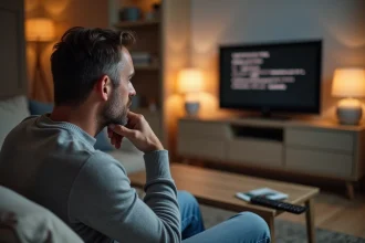 Homme frustré devant sa télévision affichant le code erreur L11-06 d'Orange