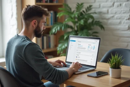 Homme concentré sur son ordinateur dans un intérieur moderne