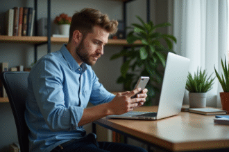 Jeune homme ajustant ses paramètres de confidentialité sur son ordinateur