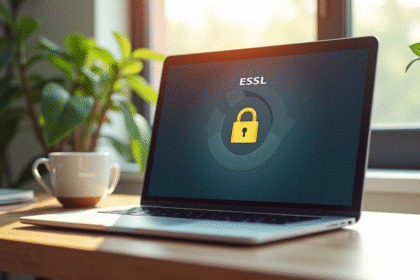 Ordinateur portable avec message d'erreur et cadenas SSL sur un bureau lumineux