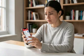 Femme utilisant un logiciel de récupération de SMS sur iPhone à son bureau à domicile
