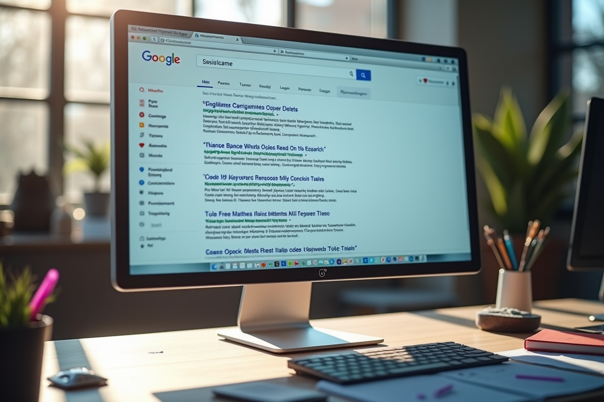 Ecran affichant une page de résultats de recherche avec des notes et un surligneur